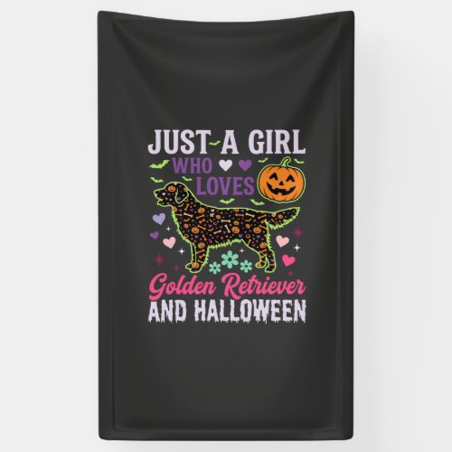 Golden Retriever Halloween Girl Pumpkin Dog Design Banner