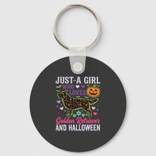 Golden Retriever Halloween Girl Pumpkin Dog Design Keychain