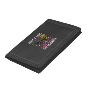 Golden Retriever Halloween Girl Pumpkin Dog Design Tri-fold Wallet
