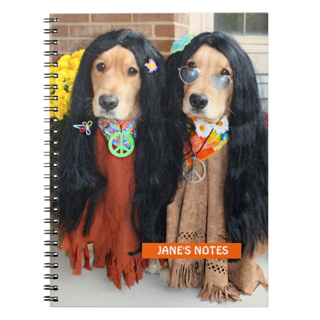 Golden Retriever Halloween Hippie Notebook (Front)