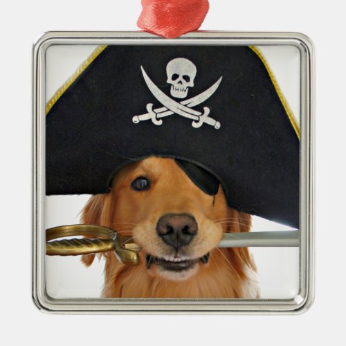 Golden Retriever Halloween Pirate Metal Ornament