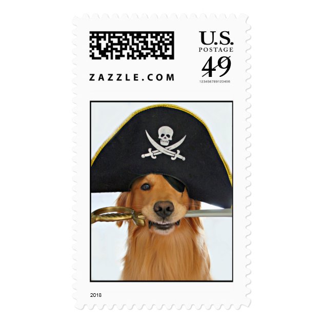 Golden Retriever Halloween Pirate Postage