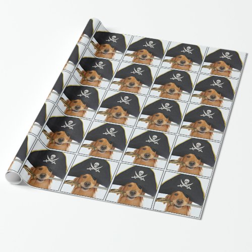 Golden Retriever Halloween Pirate Wrapping Paper
