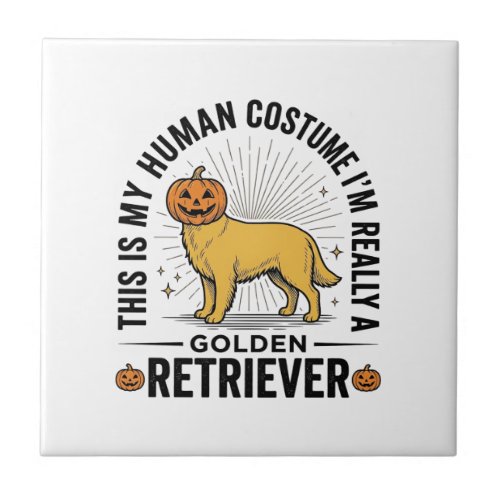Golden Retriever Halloween Pumpkin Costume Design_ Ceramic Tile