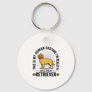 Golden Retriever Halloween Pumpkin Costume Design_ Keychain