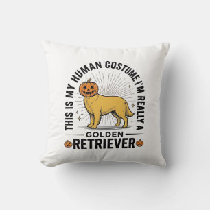 Golden Retriever Halloween Pumpkin Costume Design_ Throw Pillow