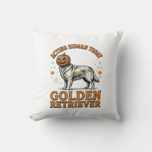 Golden Retriever Halloween Pumpkin Dog Costume Shi Throw Pillow
