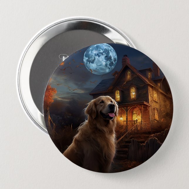 Golden Retriever Halloween Scary Button (Front & Back)