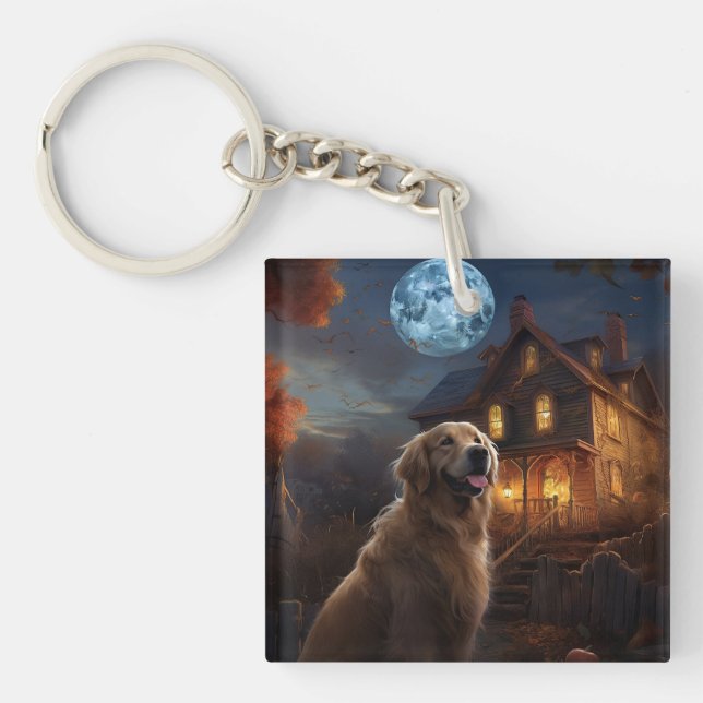 Golden Retriever Halloween Scary Keychain (Front)
