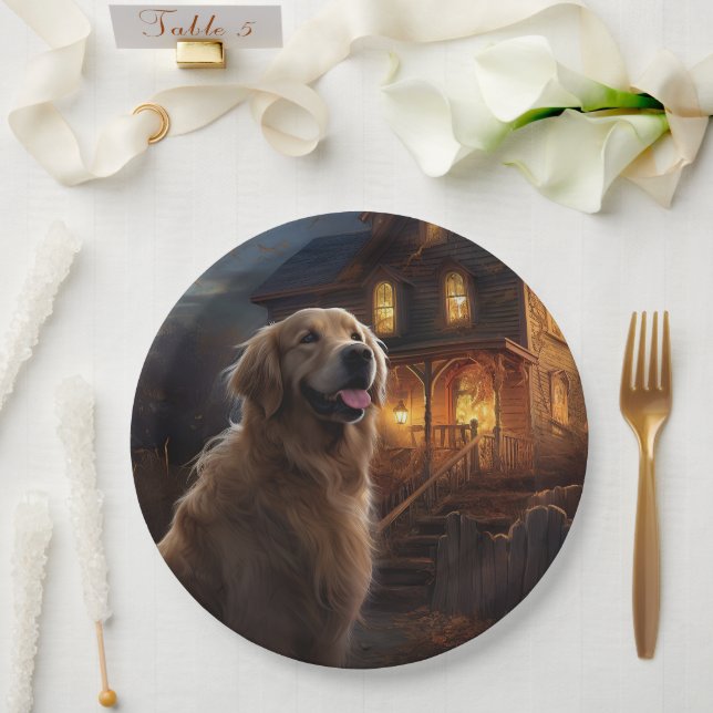 Golden Retriever Halloween Scary Paper Plates (Wedding)
