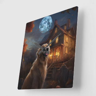 Golden Retriever Halloween Scary Square Wall Clock