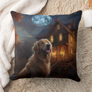 Golden Retriever Halloween Scary Throw Pillow