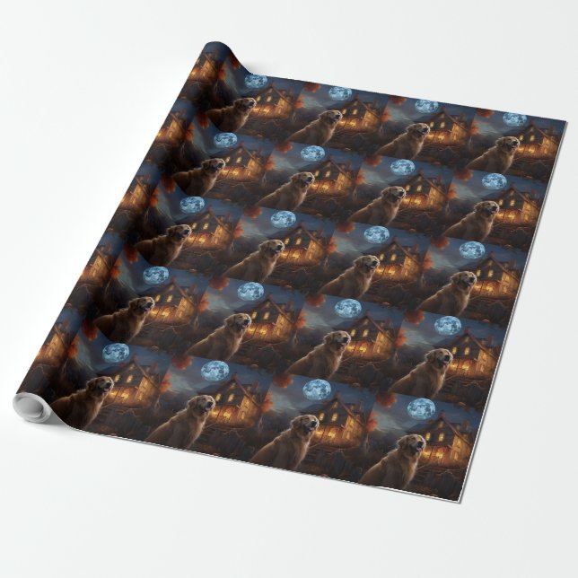 Golden Retriever Halloween Scary Wrapping Paper (Unrolled)