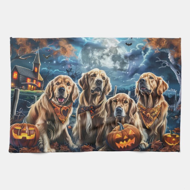 Golden Retriever Halloween Spooky  Kitchen Towel (Horizontal)