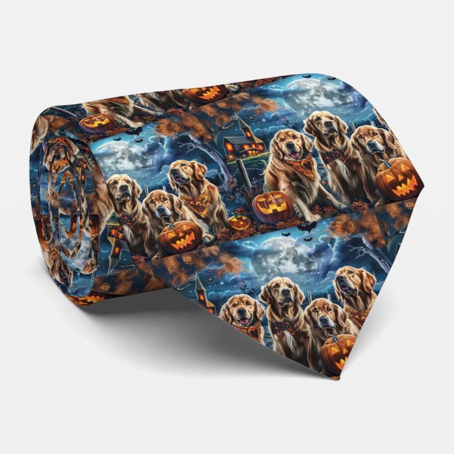 Golden Retriever Halloween Spooky  Neck Tie (Rolled)