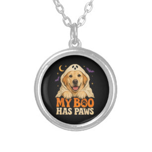 Golden Retriever Halloween Spooky Paws Silver Plated Necklace