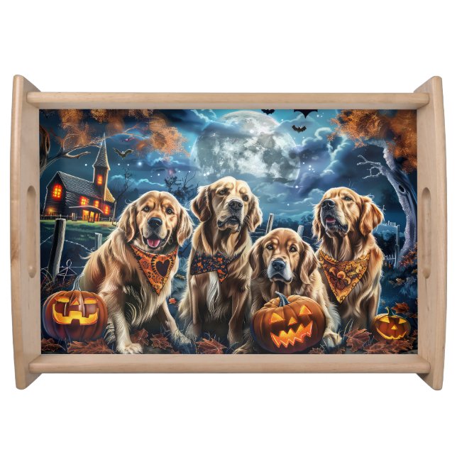 Golden Retriever Halloween Spooky  Serving Tray (Front)