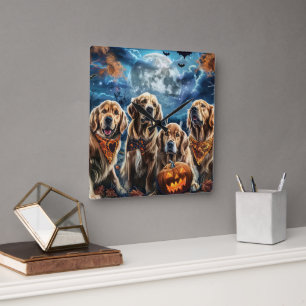Golden Retriever Halloween Spooky Square Wall Clock