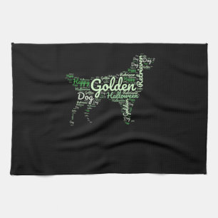 Golden Retriever Halloween Typography Kitchen Towel