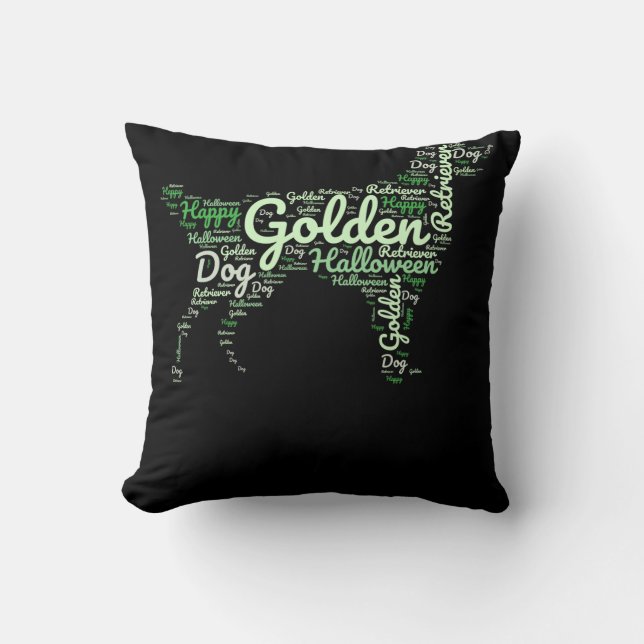 Golden Retriever Halloween Typography Throw Pillow (Front)