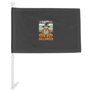 Golden Retriever Halloween Vintage Pumpkin Design Car Flag