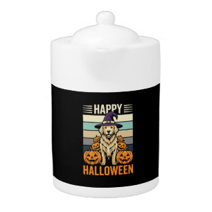 Golden Retriever Halloween Vintage Pumpkin Design Teapot