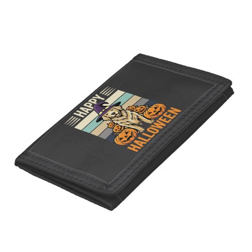 Golden Retriever Halloween Vintage Pumpkin Design Trifold Wallet