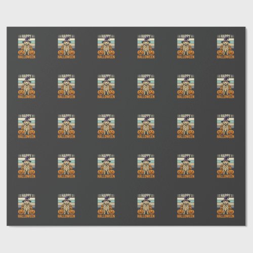Golden Retriever Halloween Vintage Pumpkin Design Wrapping Paper