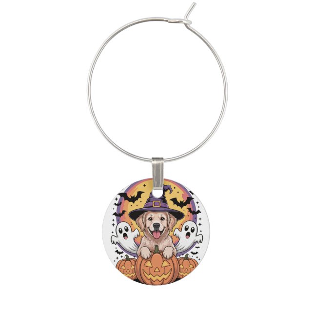 Golden Retriever Halloween Wine Charm (Front)