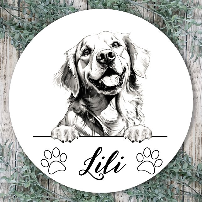 Golden Retriever Hand Drawing Personalized Classic Round Sticker (Creator Uploaded)