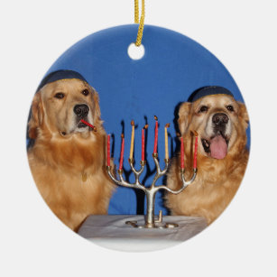Golden Retriever Hanukkah Menorah Ceramic Ornament