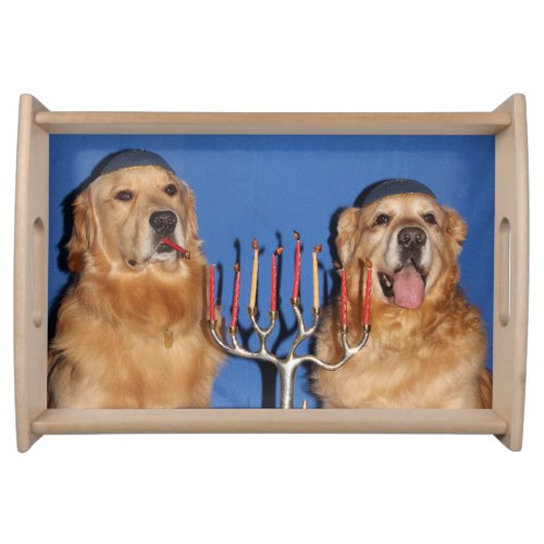 Golden Retriever Hanukkah Menorah Lighting Serving Tray