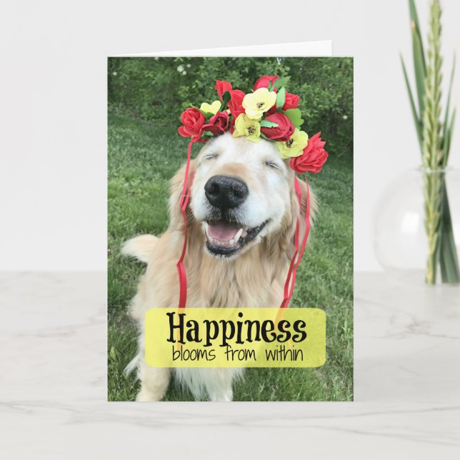 Golden Retriever Happiness Blooms From Within Card (Front)