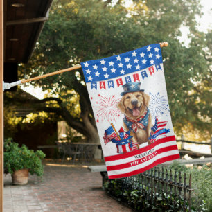 Golden Retriever Happy 4Th Of July US Independence House Flag