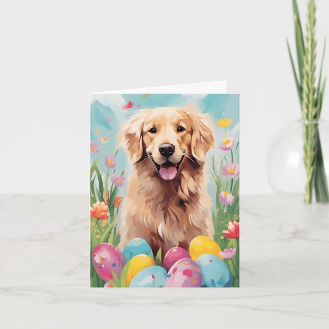 Golden Retriever Happy Easter Card (Front)