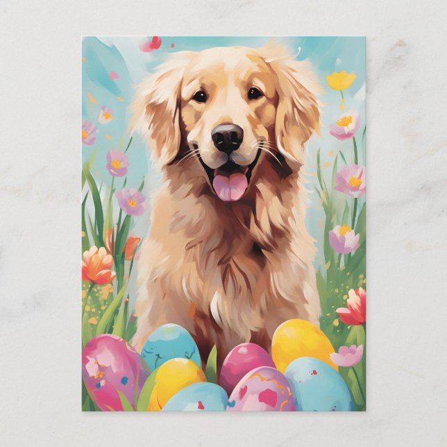 Golden Retriever Happy Easter Postcard (Front)