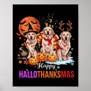 Golden Retriever Happy Hallothanksmas Halloween Th Poster