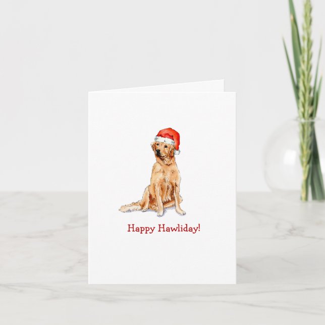 Golden Retriever Happy Holiday Folded  Thank You Card (Front)