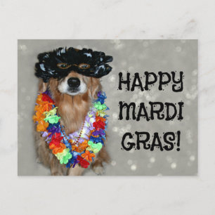 Golden Retriever Happy Mardi Gras Postcard