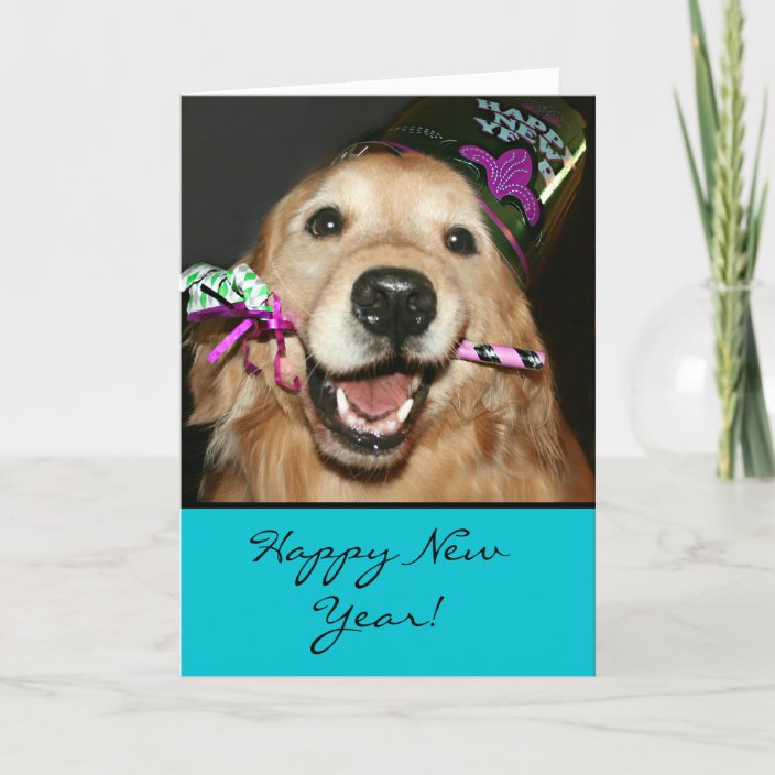 Golden Retriever Happy New Year Greeting Card