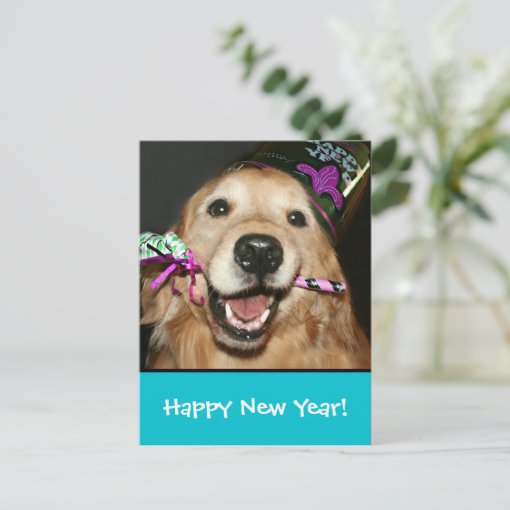 Golden Retriever Happy New Year Postcard Zazzle