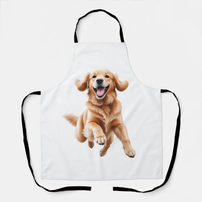 Golden Retriever Happy Playful Fun Jumping In Air Apron (Front)