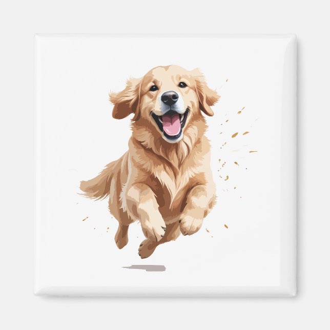 Golden Retriever Happy Playful Fun Jumping In Air Magnet (Front)