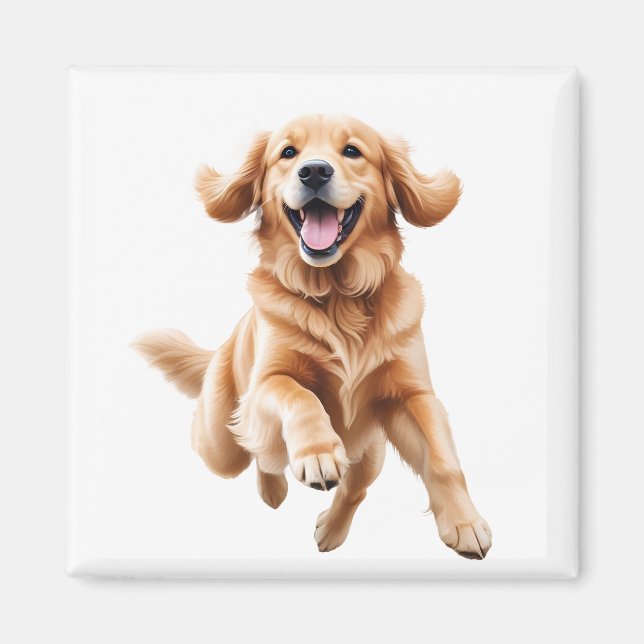 Golden Retriever Happy Playful Fun Jumping In Air Magnet (Front)