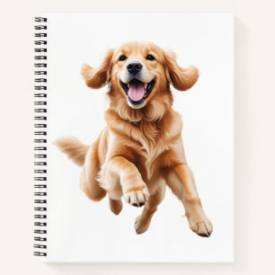 Golden Retriever Happy Playful Fun Jumping In Air Notebook