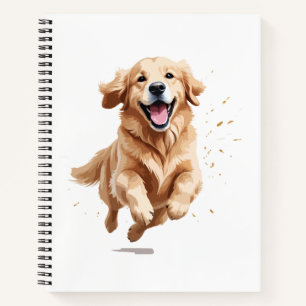 Golden Retriever Happy Playful Fun Jumping In Air Notebook