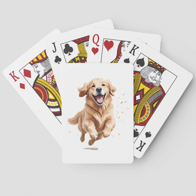 Golden Retriever Happy Playful Fun Jumping In Air Poker Cards (Back)
