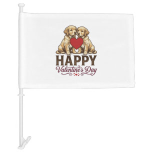Golden Retriever Happy Valentines Day Car Flag