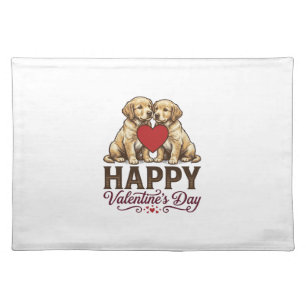 Golden Retriever Happy Valentines Day Cloth Placemat