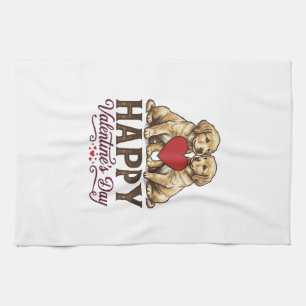 Golden Retriever Happy Valentines Day Kitchen Towel
